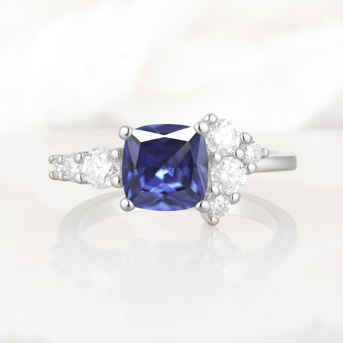 Classic Cushion Cut Side Cluster Tanzanite Engagement Ring - Additional view