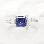 Classic Cushion Cut Side Cluster Tanzanite Engagement Ring - Additional view