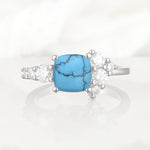 Classic Cushion Cut Side Cluster Turquoise Engagement Ring - Additional view