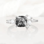 Classic Cushion Cut Side Cluster Black Rutilated Quartz Engagement Ring - Additional view