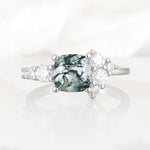 Classic Cushion Cut Side Cluster Moss Agate Engagement Ring - Additional view