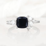 Classic Cushion Cut Side Cluster Black Onyx Engagement Ring - Additional view