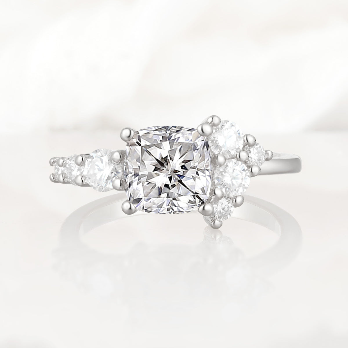 Classic Cushion Cut Side Cluster Lab Diamond Engagement Ring - Additional view