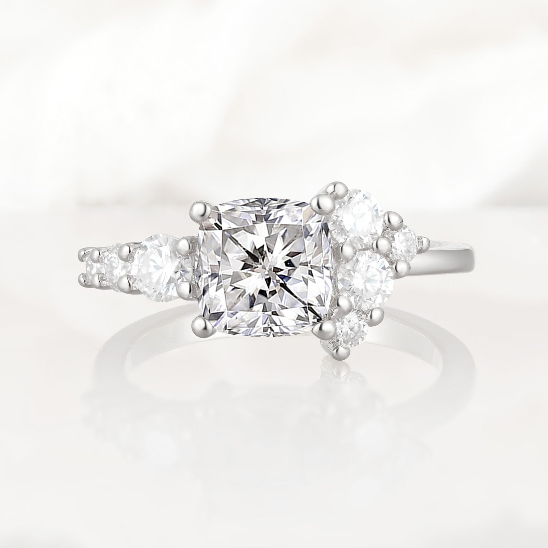 Classic Cushion Cut Side Cluster Lab Diamond Engagement Ring - Additional view