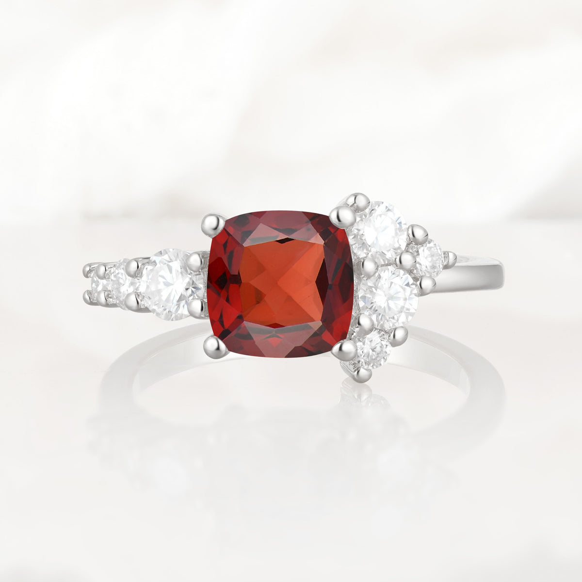Classic Cushion Cut Side Cluster Garnet Engagement Ring - Additional view