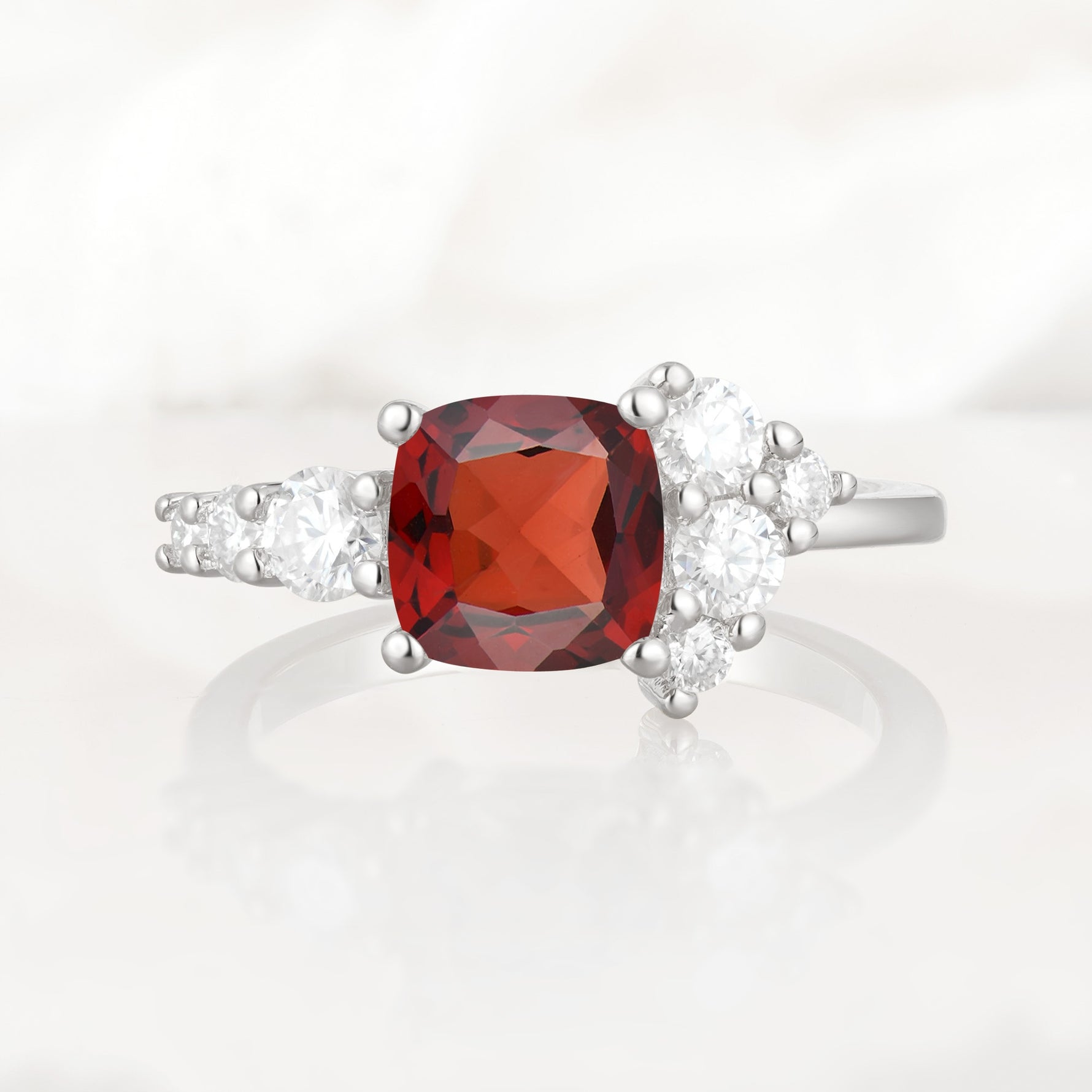 Classic Cushion Cut Side Cluster Garnet Engagement Ring - Additional view