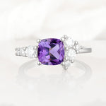Classic Cushion Cut Side Cluster Amethyst Engagement Ring - Additional view