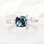 Classic Cushion Cut Side Cluster Alexandrite Engagement Ring - Additional view
