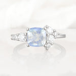 Classic Cushion Cut Side Cluster Moonstone Engagement Ring - Additional view