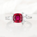 Classic Cushion Cut Side Cluster Ruby Engagement Ring - Additional view