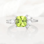 Classic Cushion Cut Side Cluster Peridot Engagement Ring - Additional view