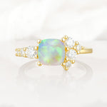 Classic Cushion Cut Side Cluster Fire Opal Engagement Ring - Additional view