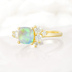 Classic Cushion Cut Side Cluster Fire Opal Engagement Ring - Additional view