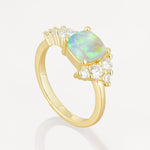 Classic Cushion Cut Side Cluster Fire Opal Engagement Ring - Additional view