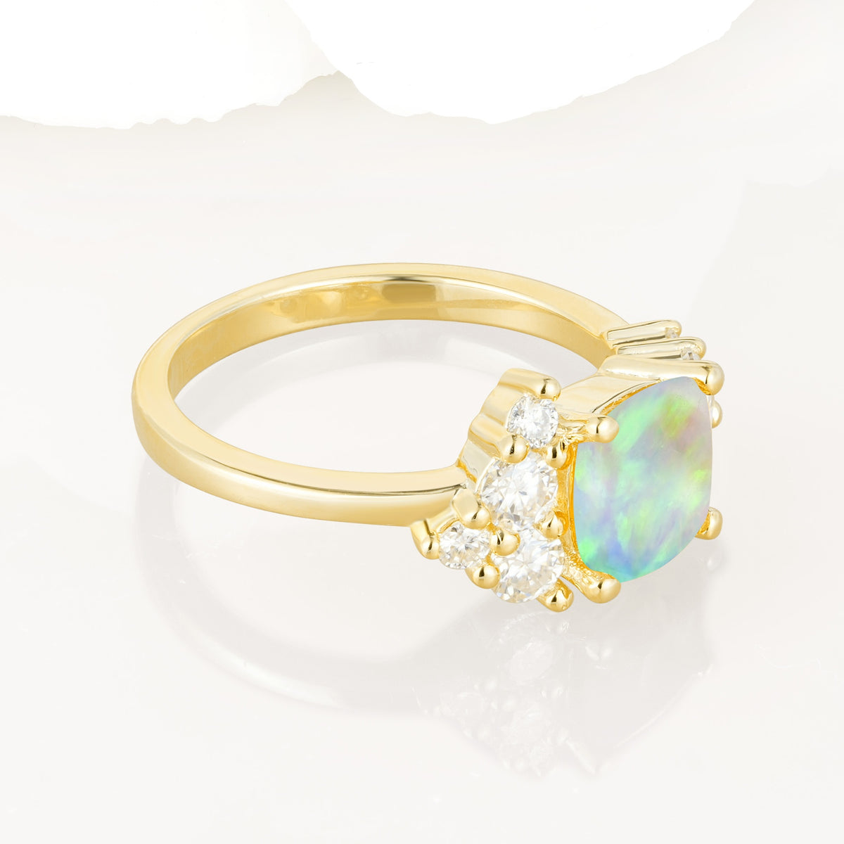 Classic Cushion Cut Side Cluster Fire Opal Engagement Ring - Additional view