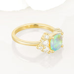 Classic Cushion Cut Side Cluster Fire Opal Engagement Ring - Additional view