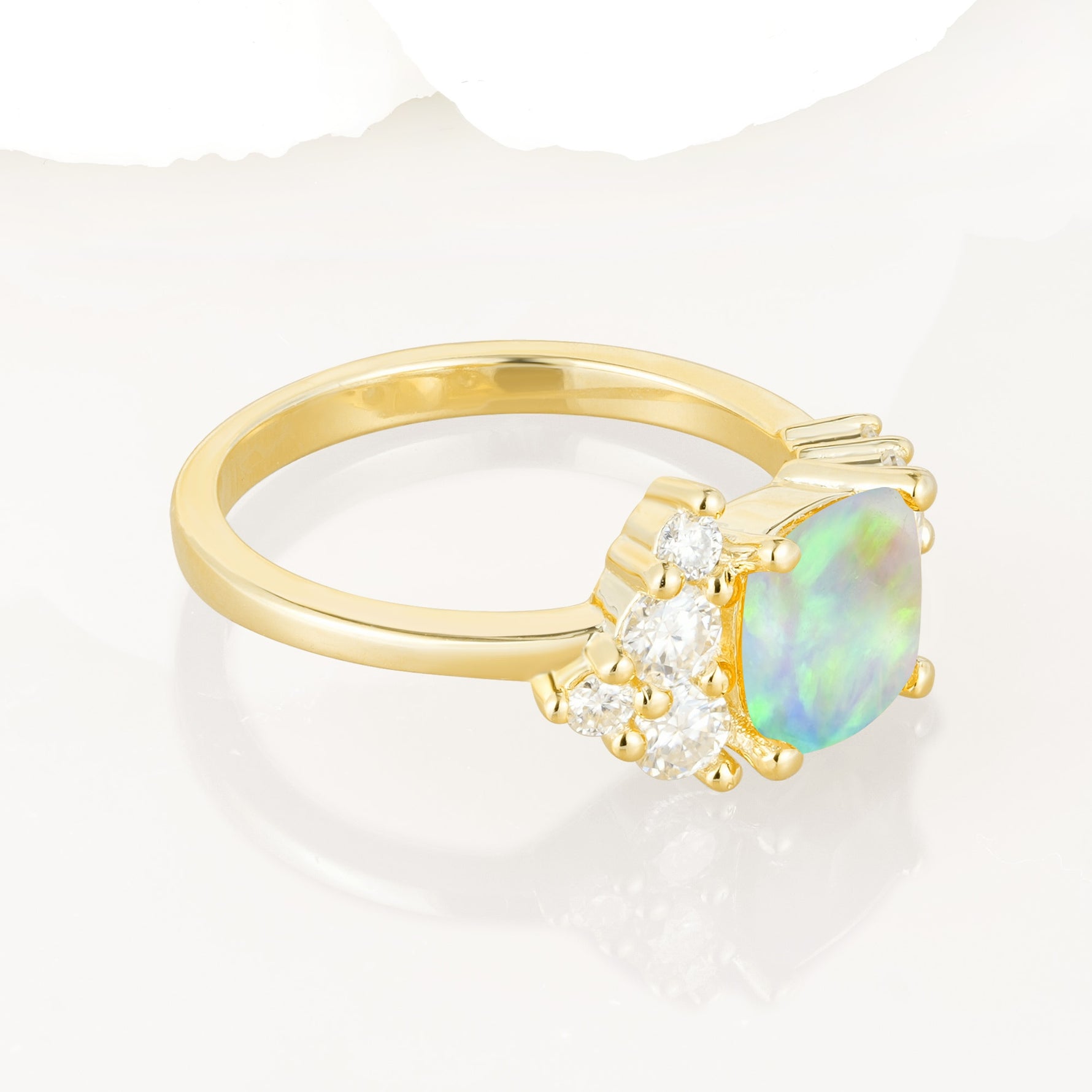 Classic Cushion Cut Side Cluster Fire Opal Engagement Ring - Additional view
