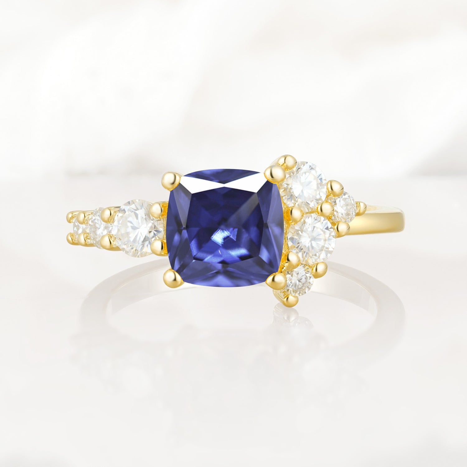 Classic Cushion Cut Side Cluster Tanzanite Engagement Ring - Additional view