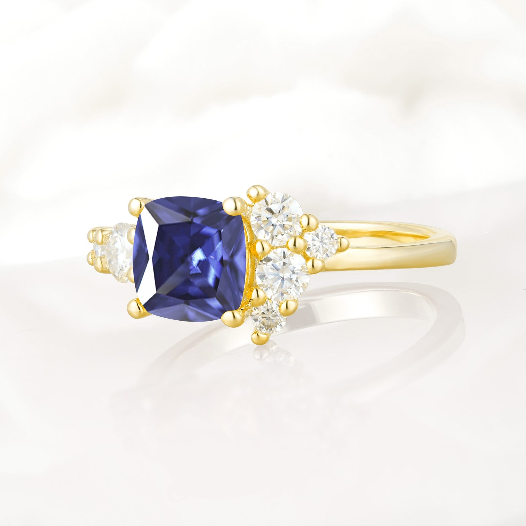 Classic Cushion Cut Side Cluster Tanzanite Engagement Ring - Additional view