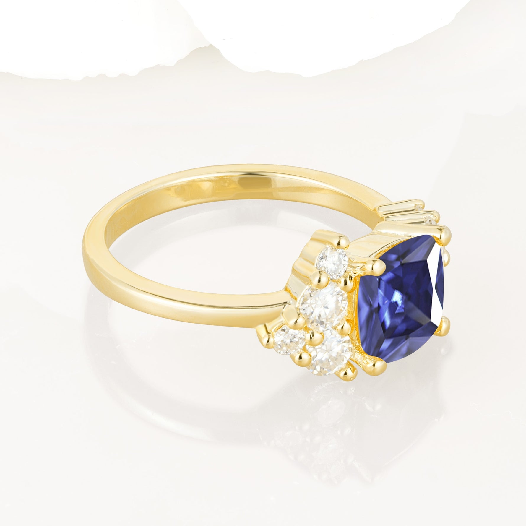 Classic Cushion Cut Side Cluster Tanzanite Engagement Ring - Additional view