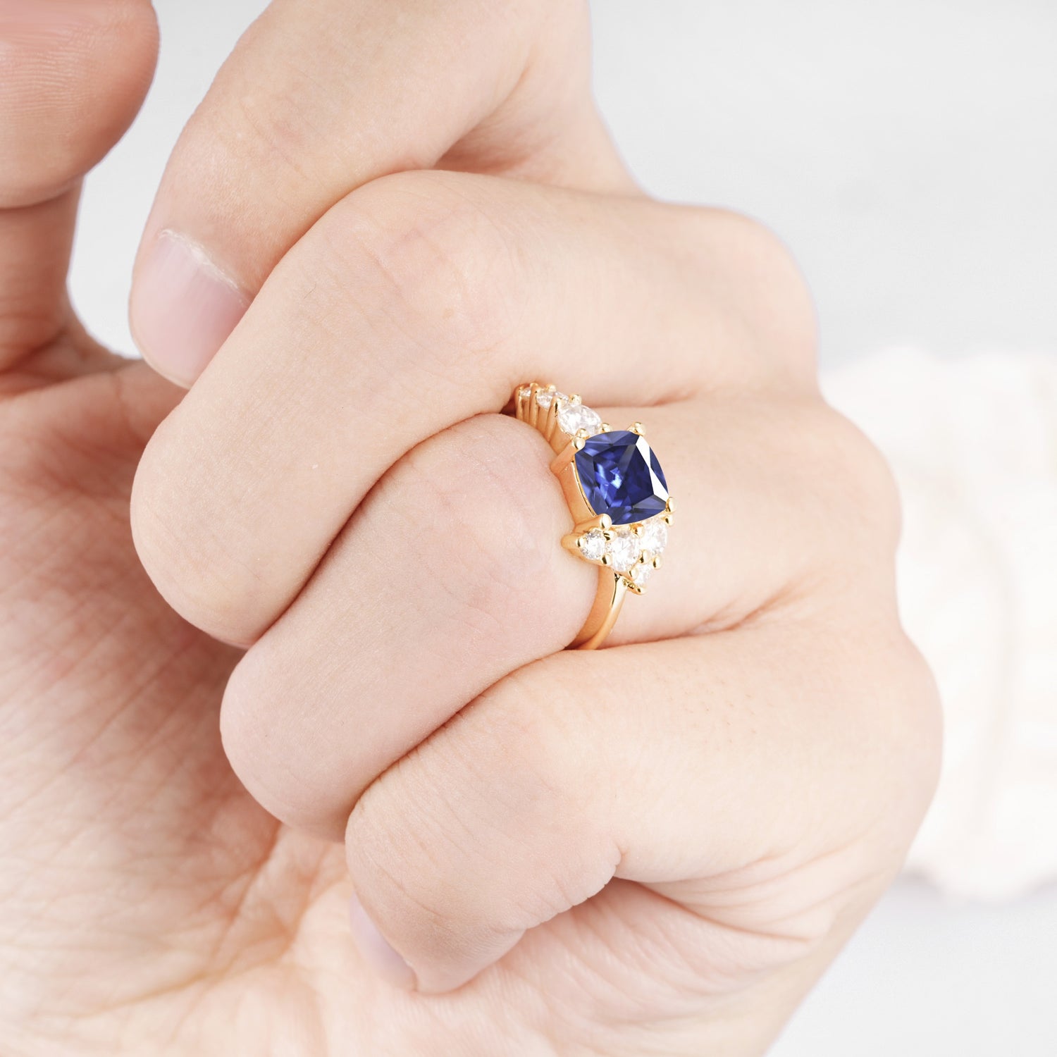 Classic Cushion Cut Side Cluster Tanzanite Engagement Ring - Additional view