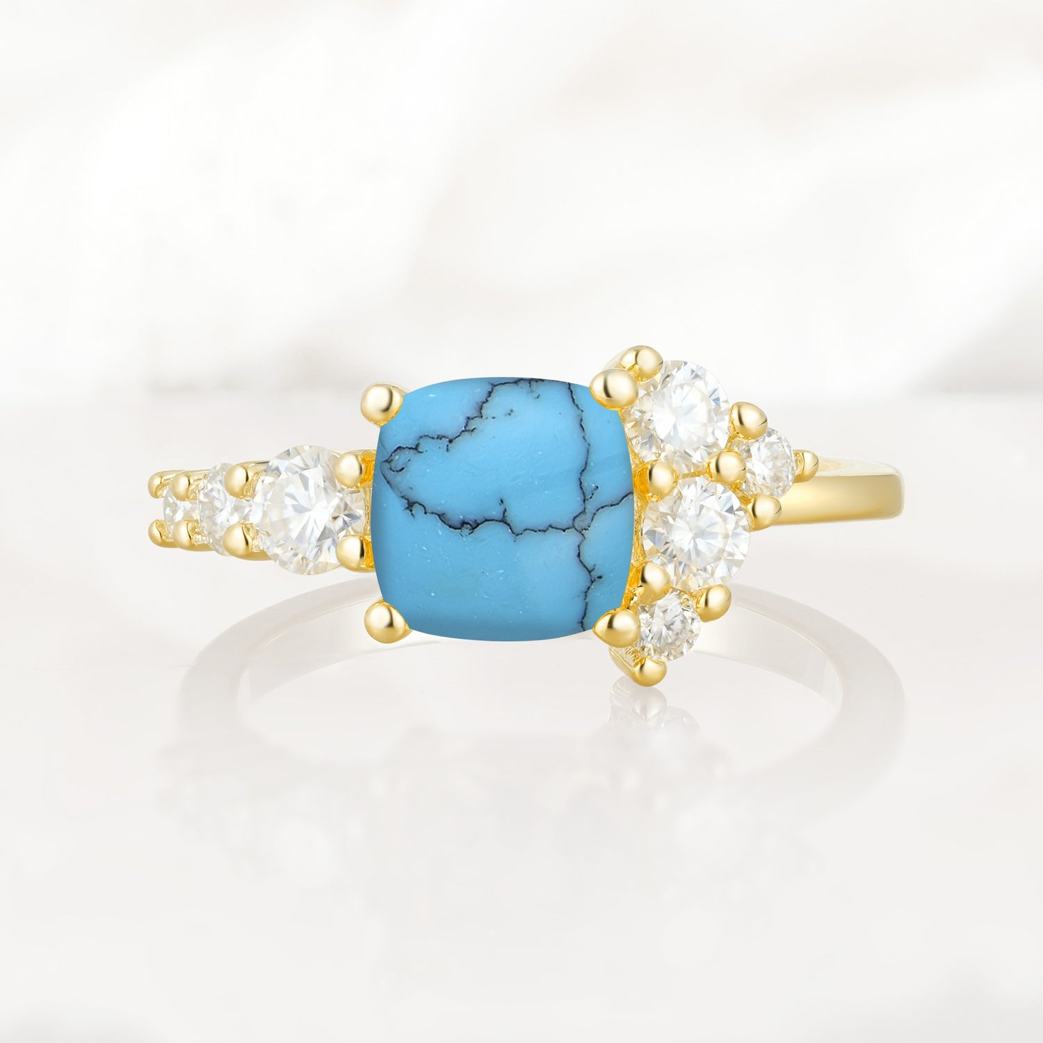 Classic Cushion Cut Side Cluster Turquoise Engagement Ring - Additional view