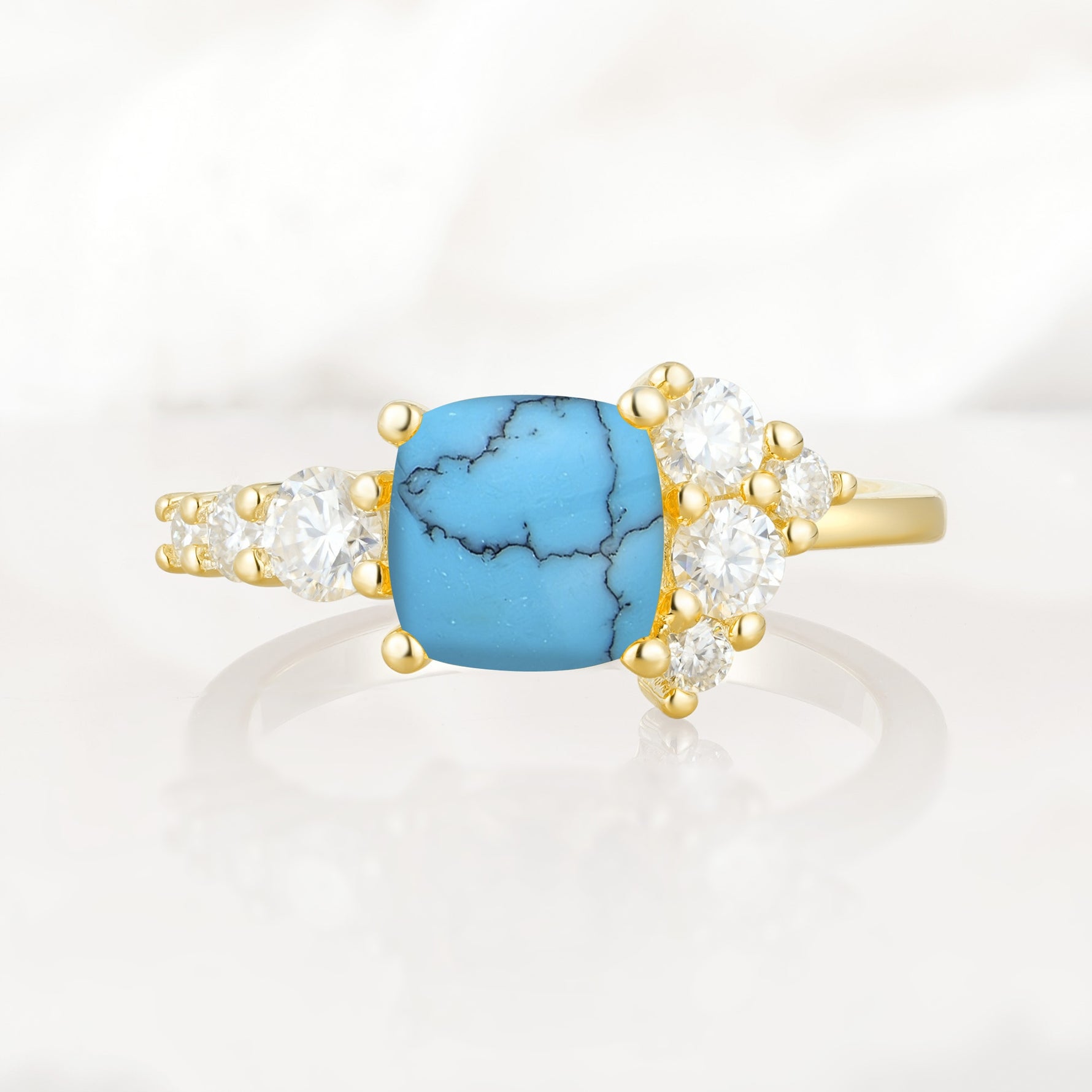 Classic Cushion Cut Side Cluster Turquoise Engagement Ring - Additional view