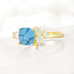 Classic Cushion Cut Side Cluster Turquoise Engagement Ring - Additional view