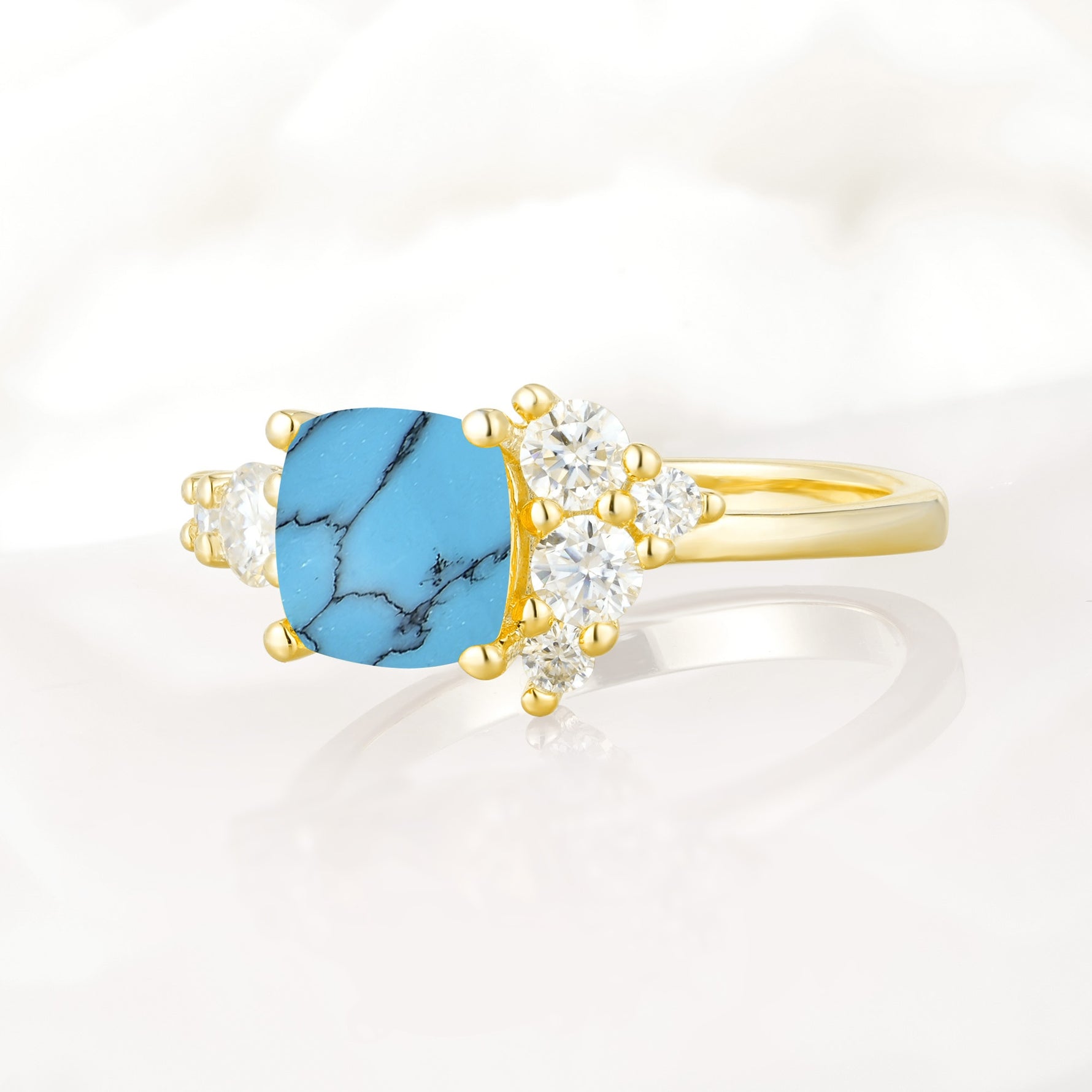 Classic Cushion Cut Side Cluster Turquoise Engagement Ring - Additional view