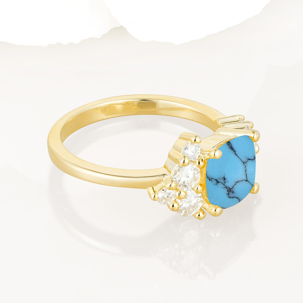Classic Cushion Cut Side Cluster Turquoise Engagement Ring - Additional view