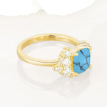 Classic Cushion Cut Side Cluster Turquoise Engagement Ring - Additional view