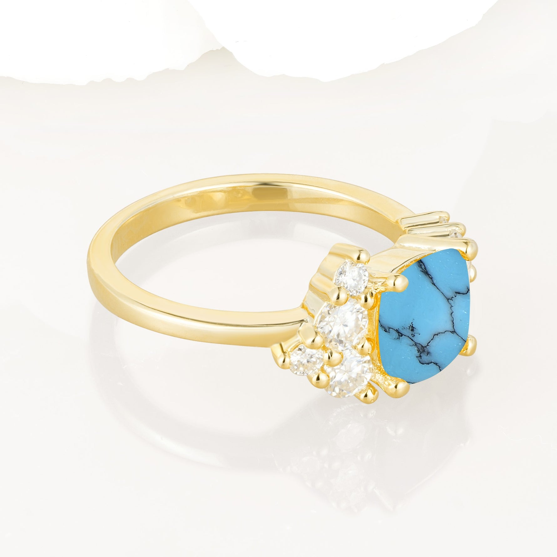 Classic Cushion Cut Side Cluster Turquoise Engagement Ring - Additional view