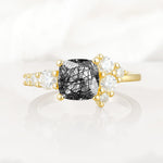 Classic Cushion Cut Side Cluster Black Rutilated Quartz Engagement Ring - Additional view