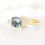 Classic Cushion Cut Side Cluster Moss Agate Engagement Ring - Additional view