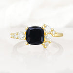Classic Cushion Cut Side Cluster Black Onyx Engagement Ring - Additional view