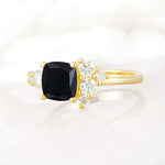 Classic Cushion Cut Side Cluster Black Onyx Engagement Ring - Additional view