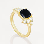 Classic Cushion Cut Side Cluster Black Onyx Engagement Ring - Additional view