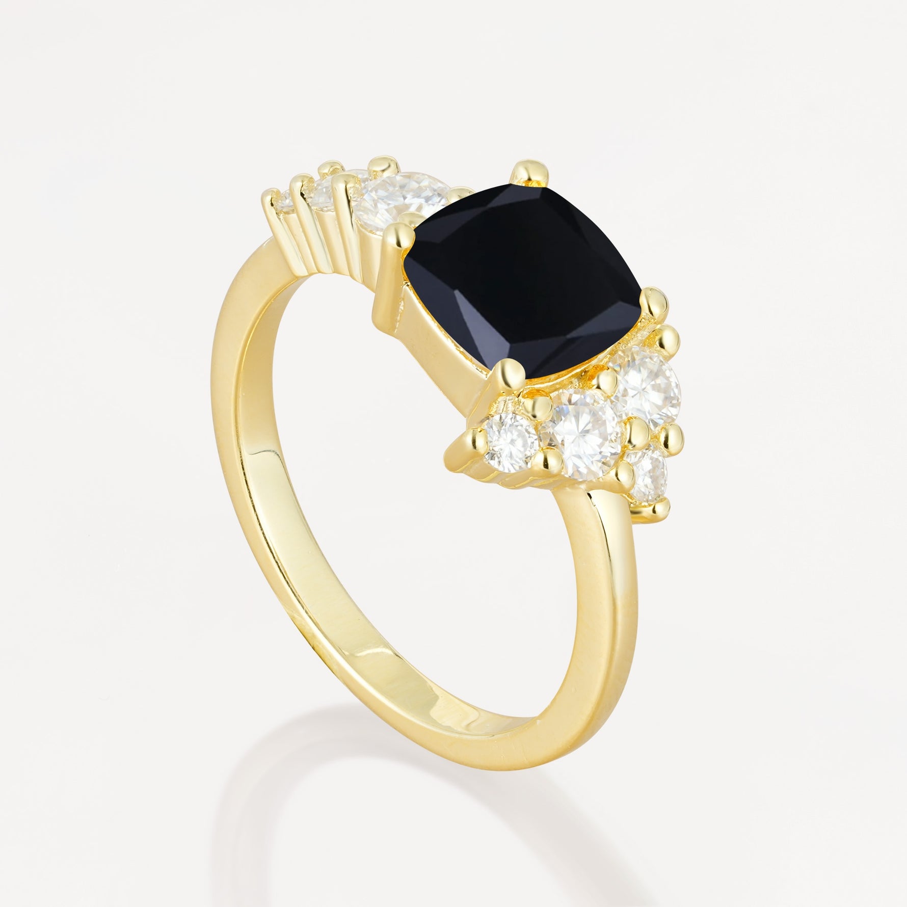Classic Cushion Cut Side Cluster Black Onyx Engagement Ring - Additional view
