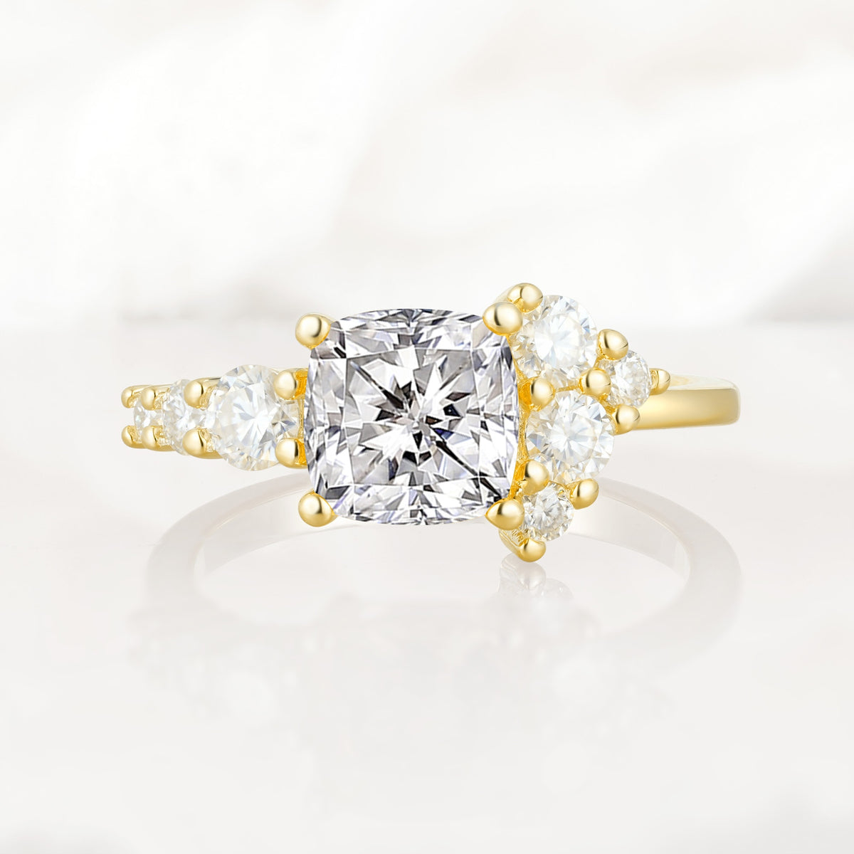 Classic Cushion Cut Side Cluster Lab Diamond Engagement Ring - Additional view