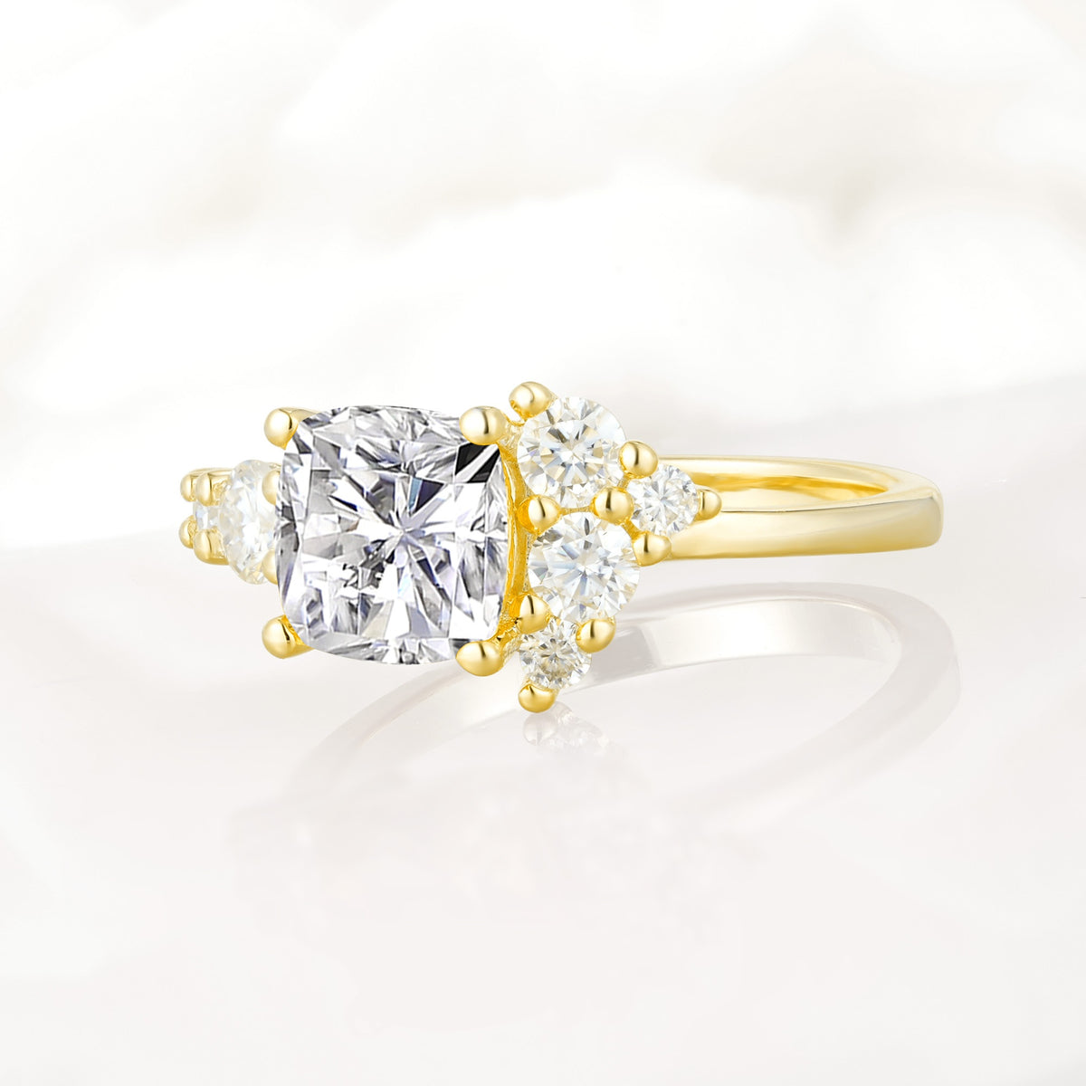 Classic Cushion Cut Side Cluster Lab Diamond Engagement Ring - Additional view