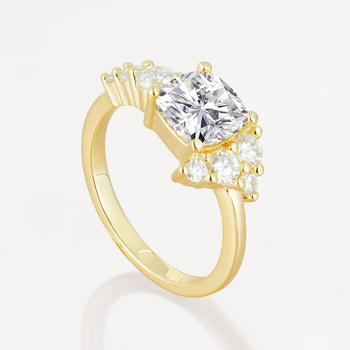 Classic Cushion Cut Side Cluster Lab Diamond Engagement Ring - Additional view