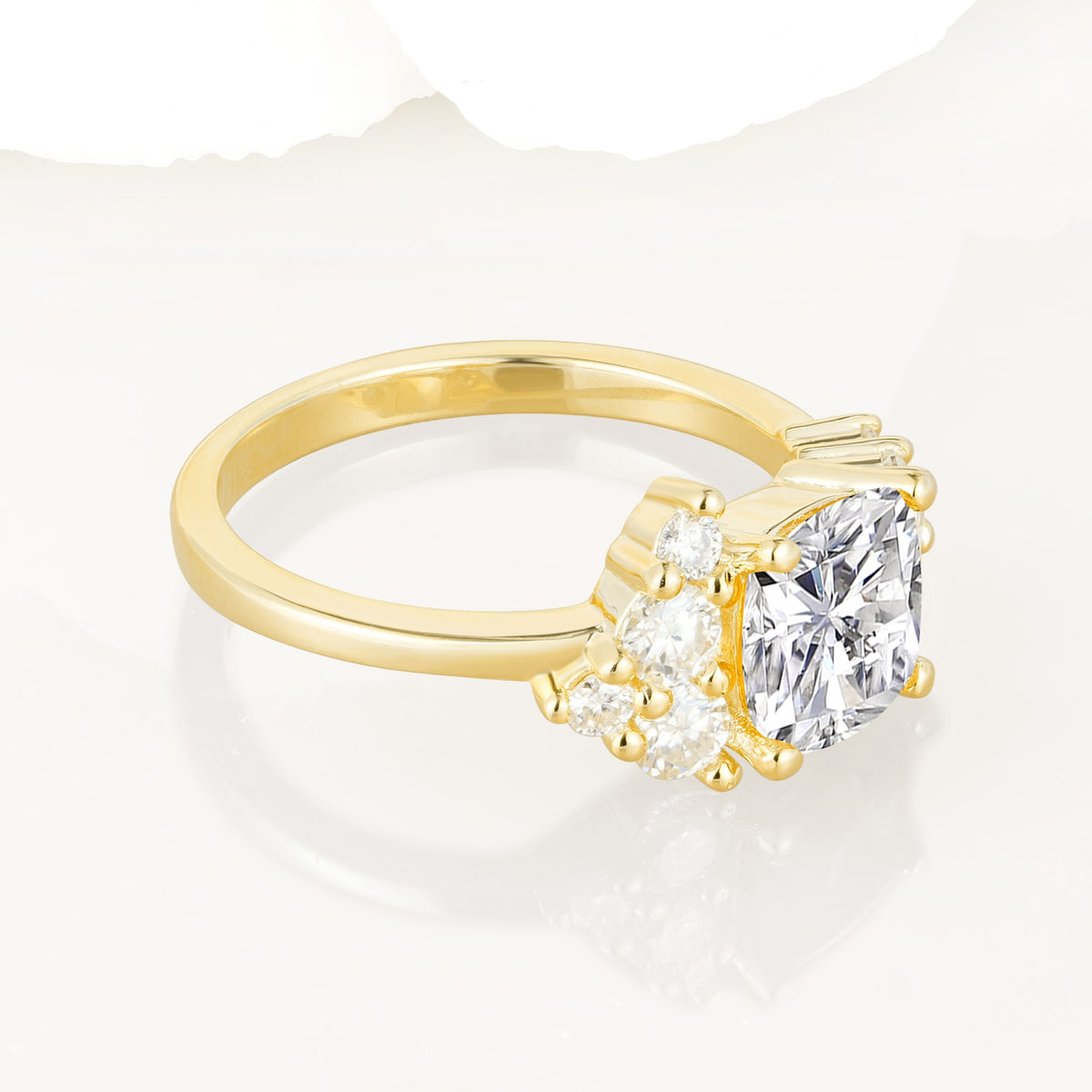 Classic Cushion Cut Side Cluster Lab Diamond Engagement Ring - Additional view