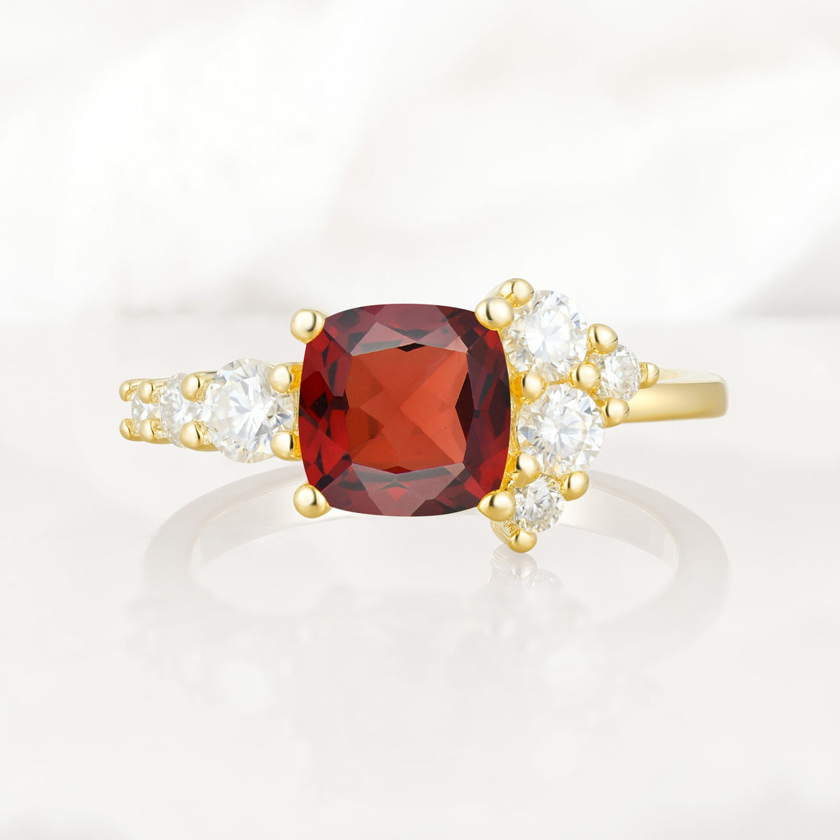 Classic Cushion Cut Side Cluster Garnet Engagement Ring - Additional view