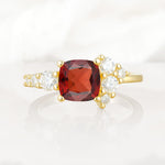 Classic Cushion Cut Side Cluster Garnet Engagement Ring - Additional view