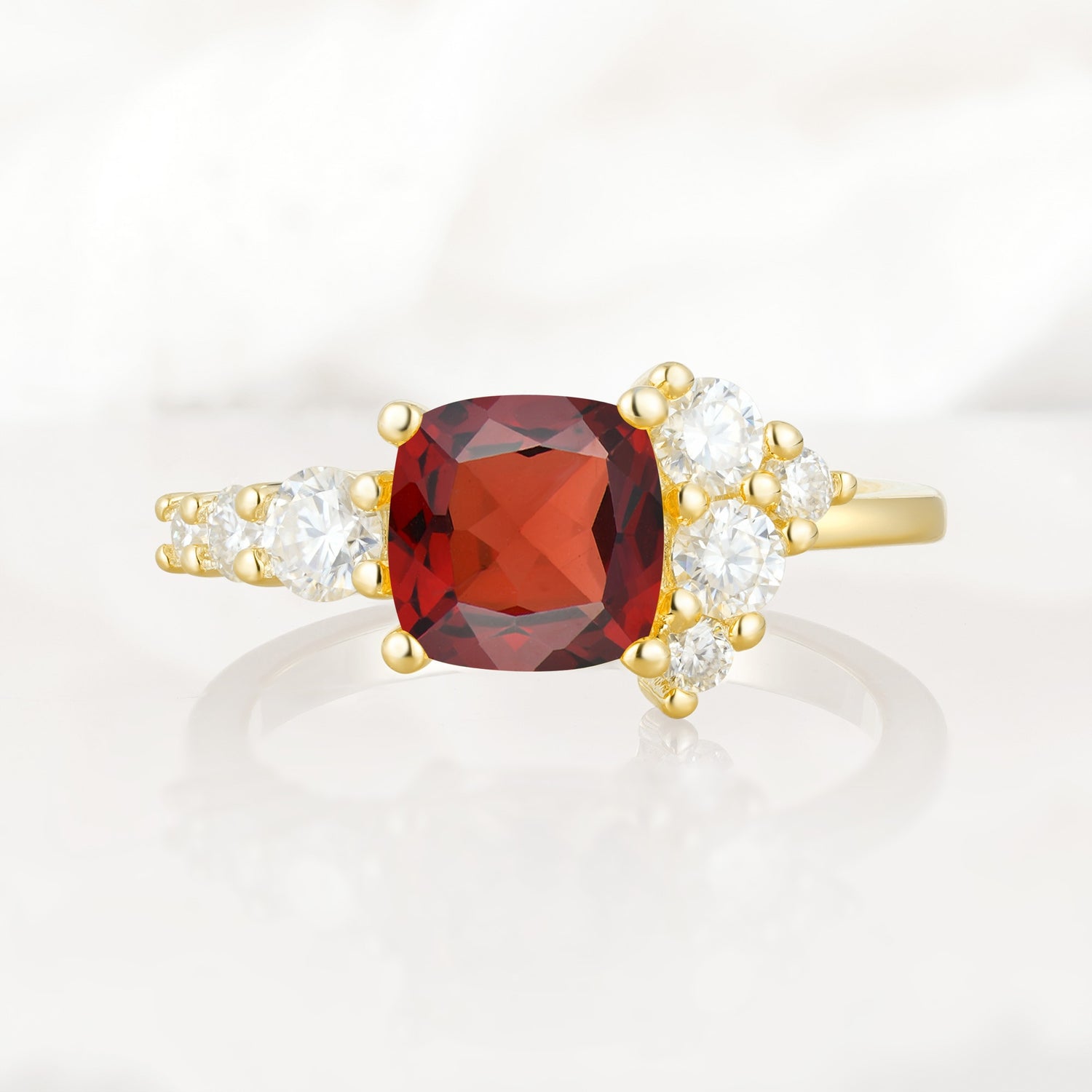 Classic Cushion Cut Side Cluster Garnet Engagement Ring - Additional view