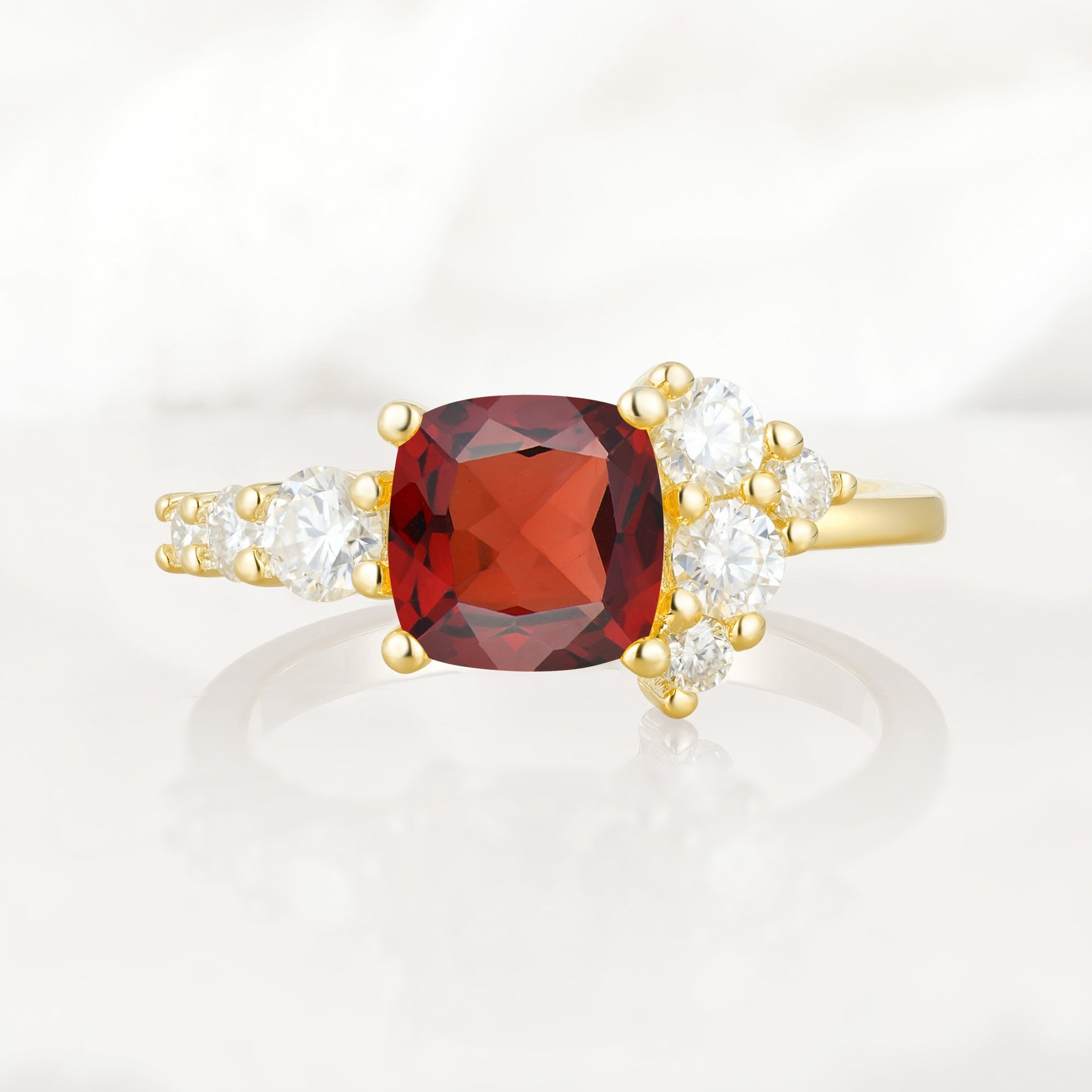 Classic Cushion Cut Side Cluster Garnet Engagement Ring - Additional view