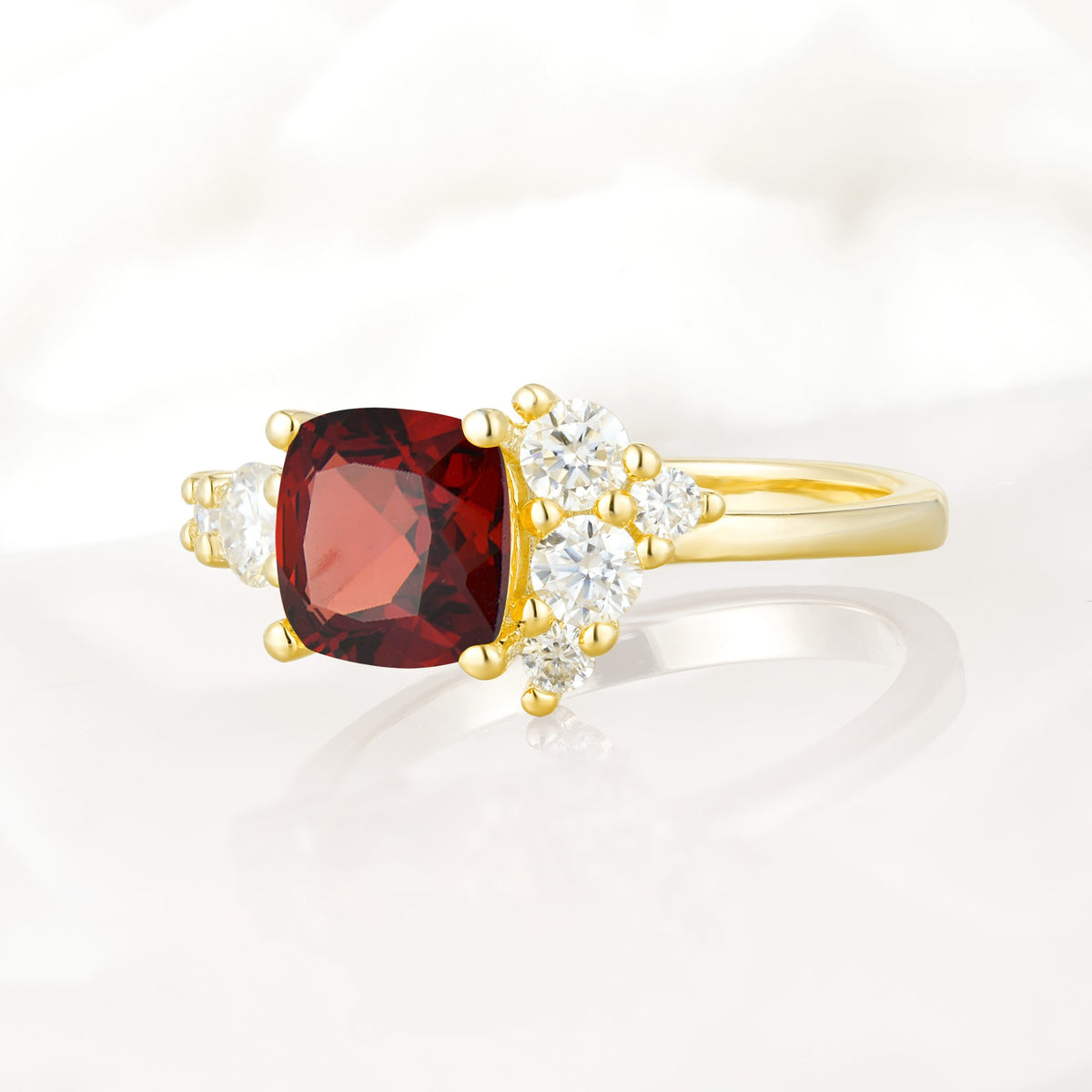 Classic Cushion Cut Side Cluster Garnet Engagement Ring - Additional view