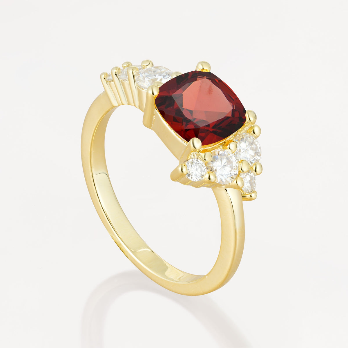 Classic Cushion Cut Side Cluster Garnet Engagement Ring - Additional view