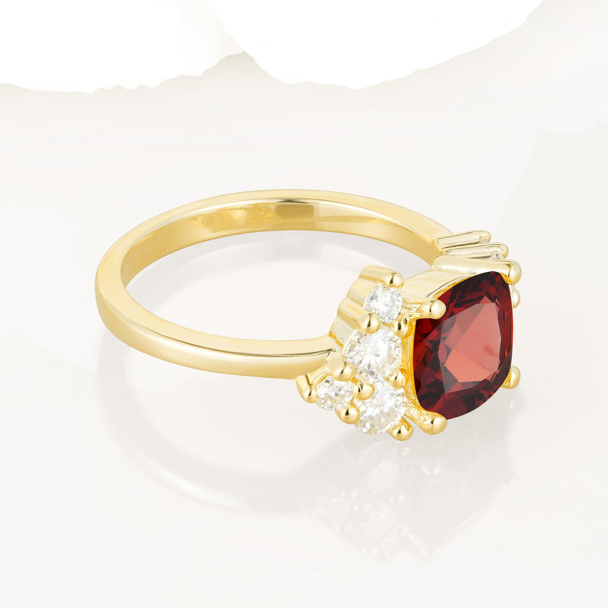 Classic Cushion Cut Side Cluster Garnet Engagement Ring - Additional view