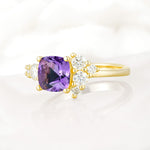 Classic Cushion Cut Side Cluster Amethyst Engagement Ring - Additional view